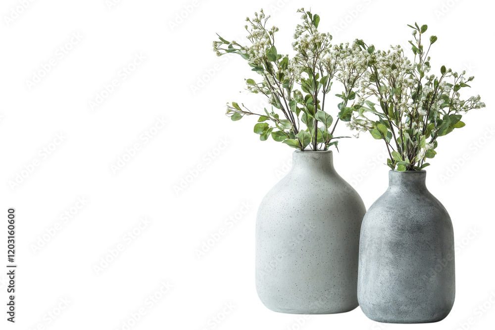 Decorative vases with flowers create a serene atmosphere in modern interior design Decorative vases with flowers create a serene atmosphere in modern interior design