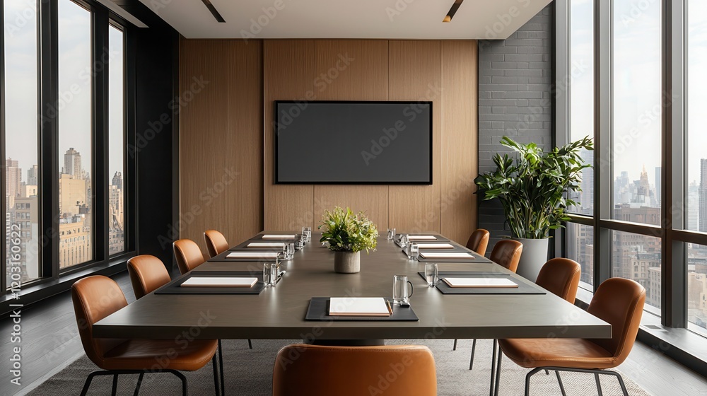 Executive boardroom meeting presentation city view modern environment Executive boardroom meeting presentation city view modern environment