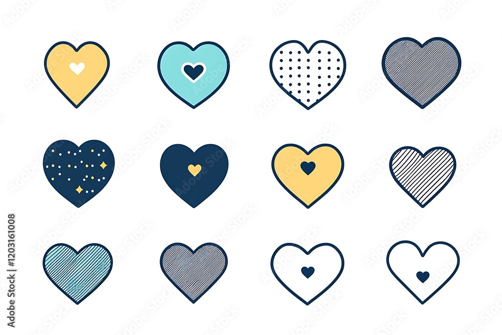 Vector Set of Simple Elegant Heart Icons in Various Styles for Love-Themed Designs. Vector Set of Simple Elegant Heart Icons in Various Styles for Love-Themed Designs.