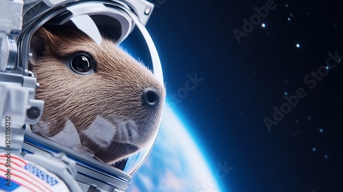 Brave Capybara Astronaut Gazes Earthward Deep Space Adventure. AI Generated photo