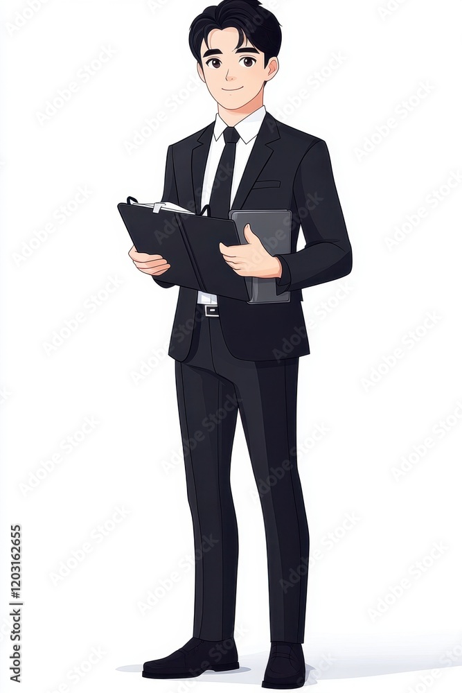 Cartoon businessman holding documents Cartoon businessman holding documents