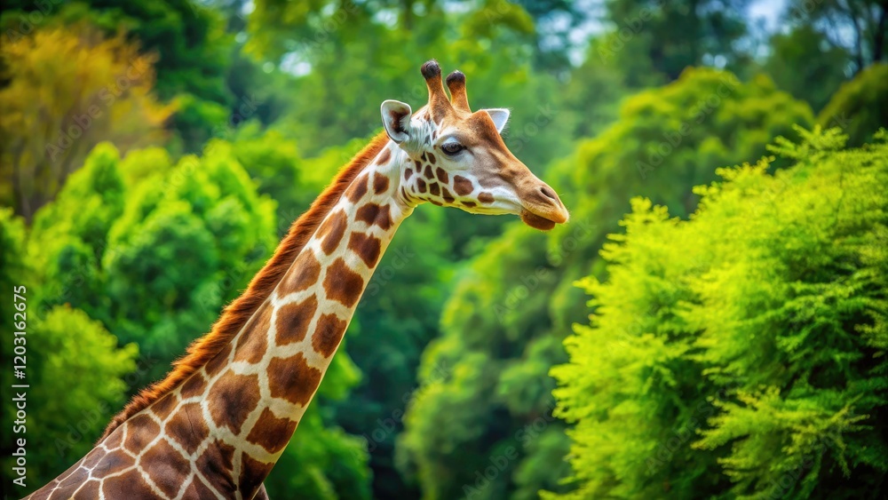 Majestic Giraffe Among Lush Green Trees - Wildlife Photography, Nature, Animal Close-up, Safari Adventure, Natural Habitat, Iconic African Wildlife, Giraffe Portrait, Scenic Landscape