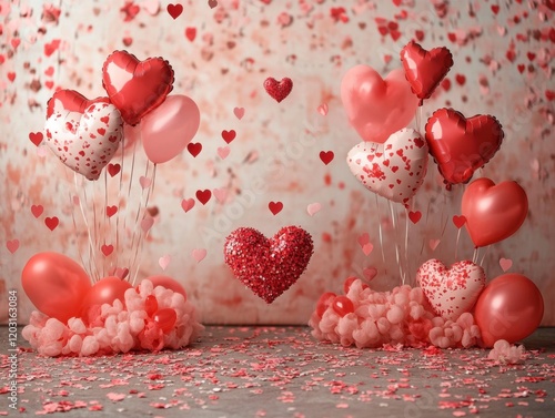 Romantic Valentine s Day Balloons Hearts Confetti Love