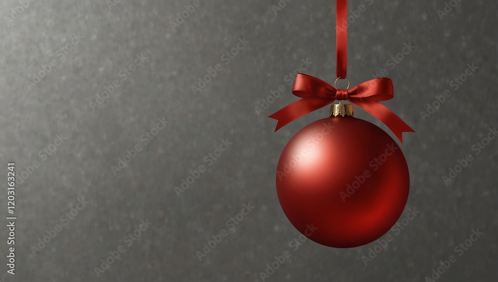 Red Easter ball . A red Christmas ornament hangs from a matching ribbon in this still life image.