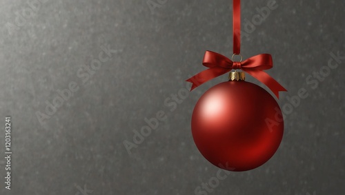 Obraz na płótnie Red Easter ball . A red Christmas ornament hangs from a matching ribbon in this still life image. w salonie