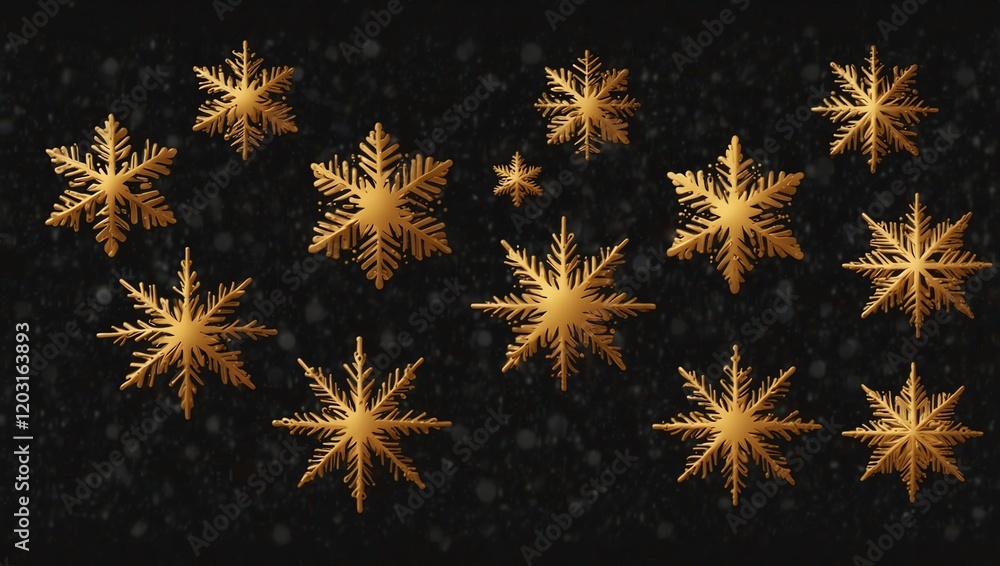 stars on black . A collection of golden snowflake graphics on a dark, speckled background, likely for a winter-themed design project. A dark background