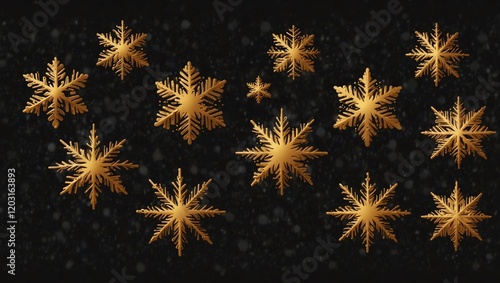 Obraz na płótnie stars on black . A collection of golden snowflake graphics on a dark, speckled background, likely for a winter-themed design project. A dark background w salonie