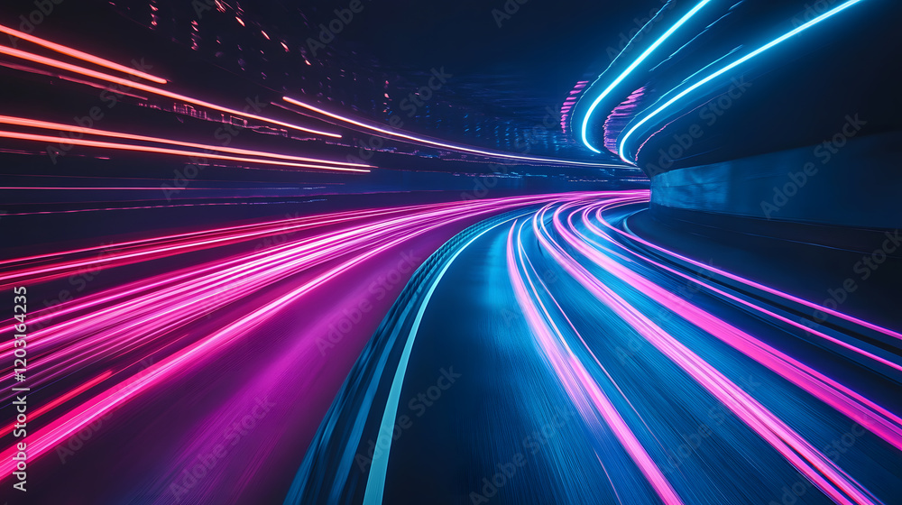 Futuristic highway with bright neon light trails Futuristic highway with bright neon light trails