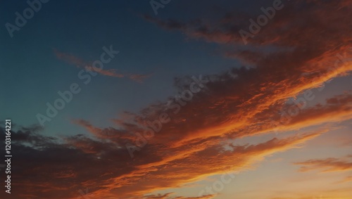 Obraz na płótnie Clouds in the sky . A dramatic sunset with orange clouds spanning the lower half of the image set against a deep blue sky. w salonie