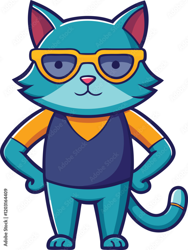 Naklejka premium Beautiful animal cat wearing sunglasses vector artwork illustration