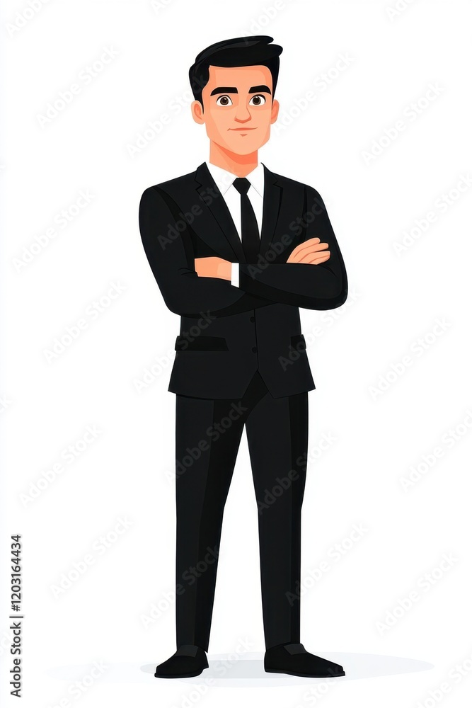 Cartoon businessman standing arms crossed Cartoon businessman standing arms crossed