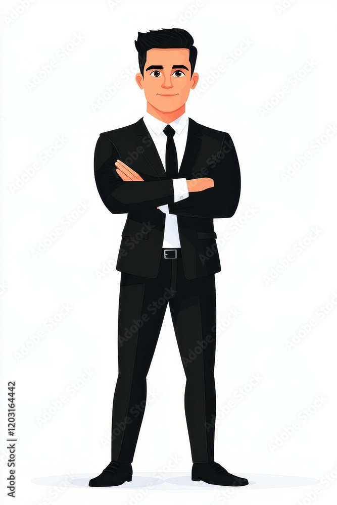 Cartoon businessman standing arms crossed Cartoon businessman standing arms crossed