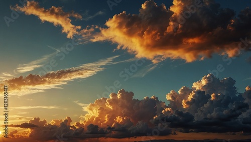 Obraz na płótnie Sunset over the mountains . A sky with clouds is seen, featuring orange and blue coloring with a golden sunrise. w salonie