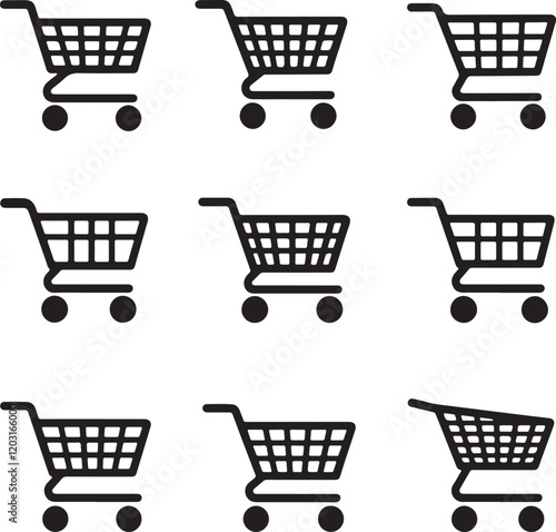 Pixel perfect thin line icon set of shopping cart trolley basket. Isolated on a transparent background. Simple flat design