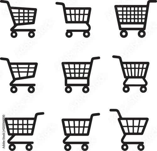 Pixel perfect thin line icon set of shopping cart trolley basket. Isolated on a transparent background. Simple flat design