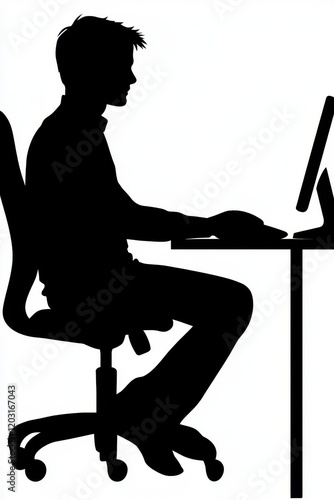 Obraz na płótnie Man silhouette working at computer desk w salonie