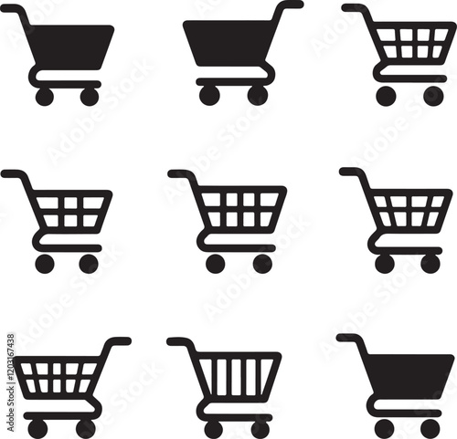 Pixel perfect thin line icon set of shopping cart trolley basket. Isolated on a transparent background. Simple flat design