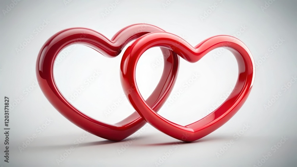 Two red hearts entwined together in a circular motion, forming a symbol of unity and love, set against a soft white background with subtle gradient texture , design, unity Two red hearts entwined together in a circular motion, forming a symbol of unity and love, set against a soft white background with subtle gradient texture , design, unity