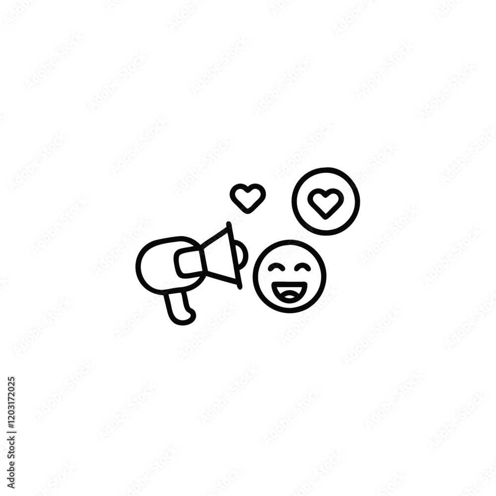 Emoji fall in love with Megaphone love with Loudspeaker and hearts. Vector illustration, valentine composition. Valentine's Day festive decorative objects Emoji fall in love with Megaphone love with Loudspeaker and hearts. Vector illustration, valentine composition. Valentine's Day festive decorative objects