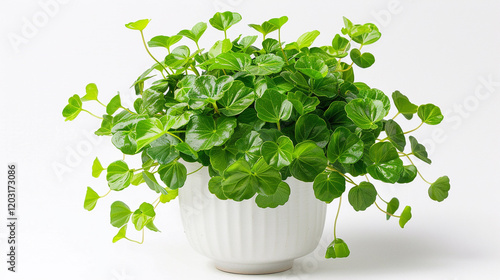 money plant in small white  ceramic  pot 