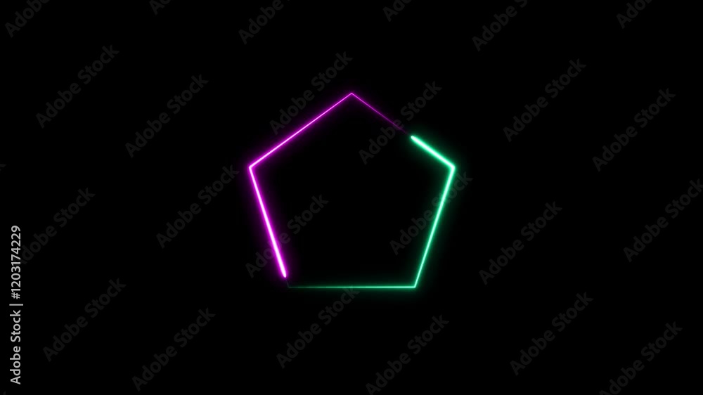 Neon sign glowing hexagon concept with sharp glowing edges, shining against a solid black background. Neon sign glowing hexagon concept with sharp glowing edges, shining against a solid black background.