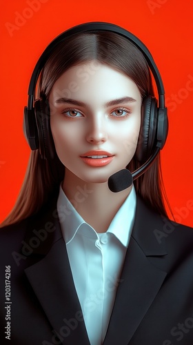 Female call center agent with headset	