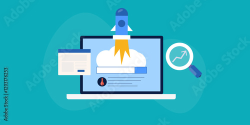 E-business growth SEO for new website, search marketing analytics conceptual vector illustration.