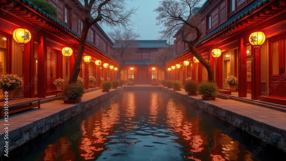 Fototapeta premium Serene Chinese Canal at Night - Night photography
