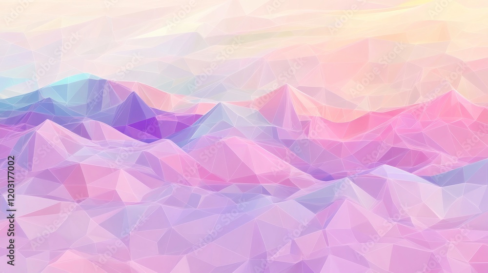 A low poly scene of sloping pastel hills in vibrant pinks and purples, with geometric lines adding depth to the background A low poly scene of sloping pastel hills in vibrant pinks and purples, with geometric lines adding depth to the background