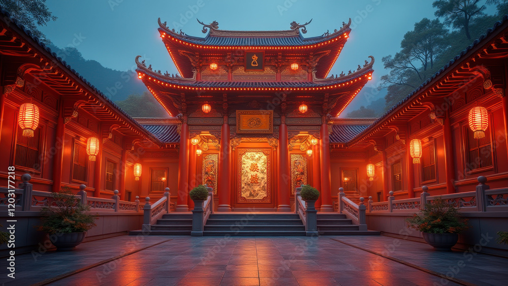 Fototapeta premium Serene Chinese Temple at Dusk - Asian architecture and culture
