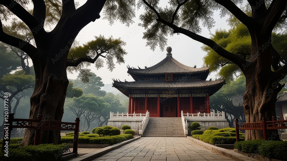 Chinese traditional temple with the natural environment Chinese traditional temple with the natural environment