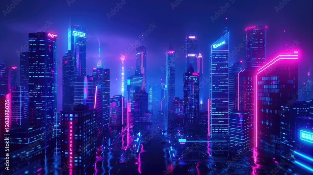Fototapeta premium Cyberpunk cityscape with neon signs