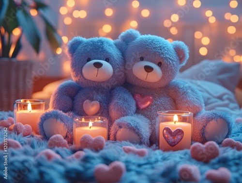 Wallpaper Mural Romantic Valentine s Teddy Bears Candles Hearts Cozy Night Torontodigital.ca