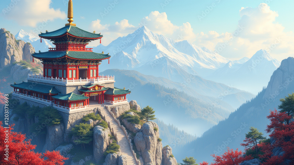 Serene Mountaintop Temple, Asia - Asian-inspired design Serene Mountaintop Temple, Asia - Asian-inspired design