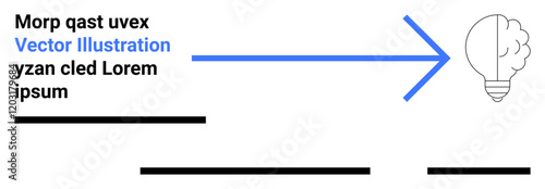 Blue arrow directing towards light bulb with brain icon, emphasizing idea generation. Ideal for presentations, education, business strategy, innovation, marketing materials, process demonstrations