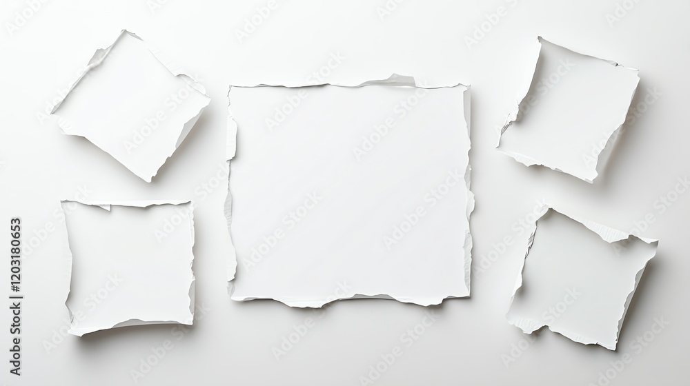 Obraz premium Torn paper edges on a white background, showcasing creative design elements for artistic and professional projects.