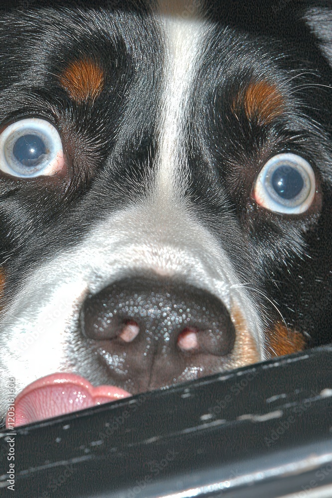 Cute dog with big eyes and curious expression peeking through a table Cute dog with big eyes and curious expression peeking through a table