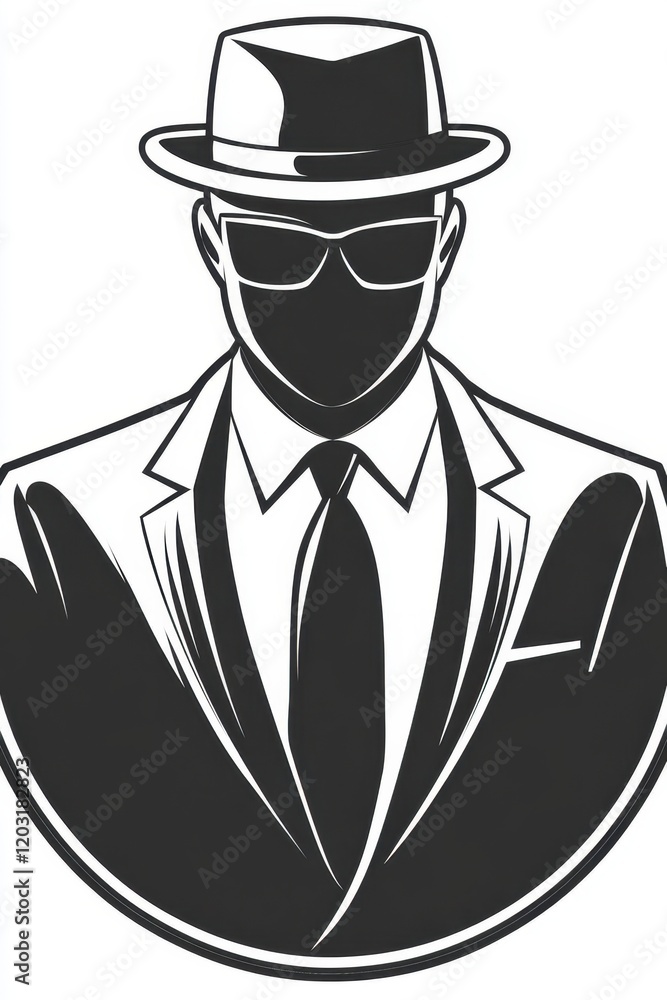 Black and white logo of faceless man in suit Black and white logo of faceless man in suit