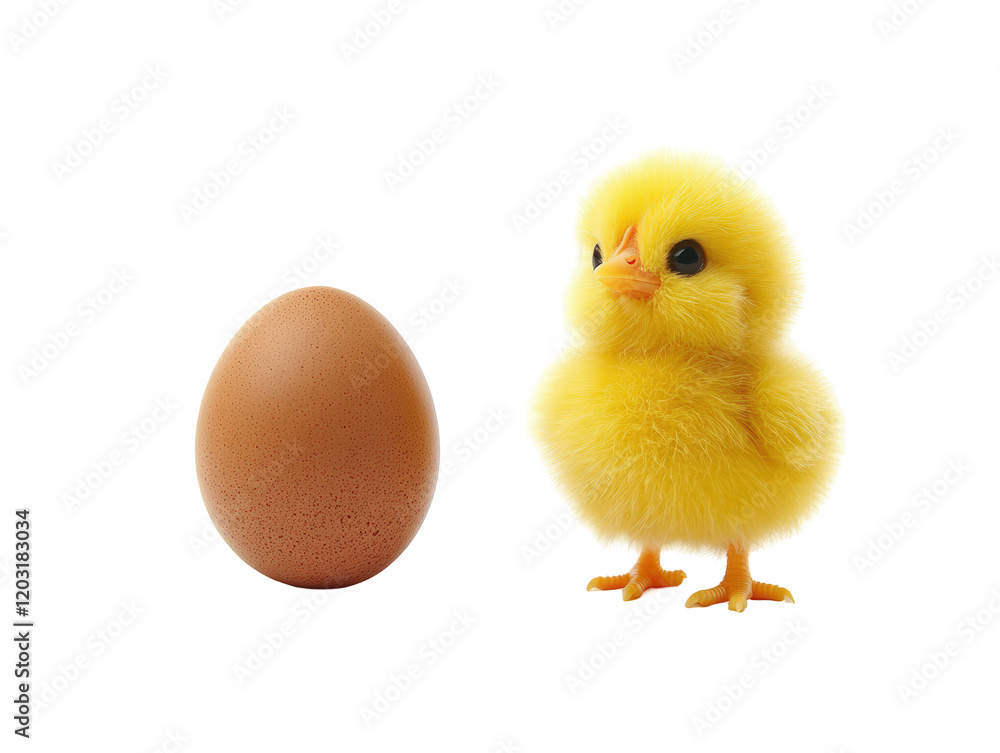 Isolated Yellow Chick and Brown Egg Side by Side Isolated Yellow Chick and Brown Egg Side by Side