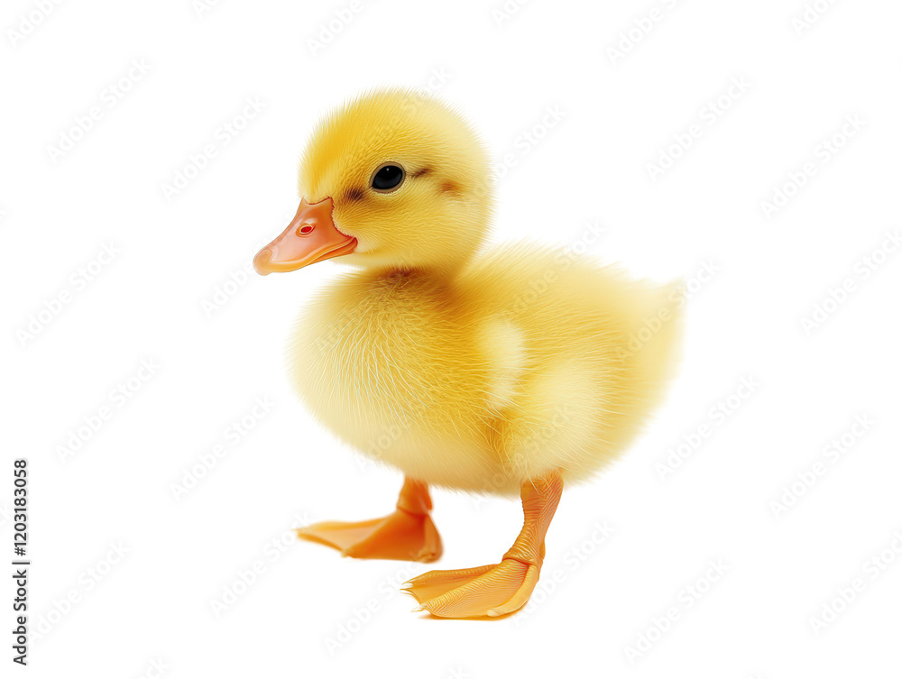 Isolated Full Yellow Duckling Looking Down Isolated Full Yellow Duckling Looking Down