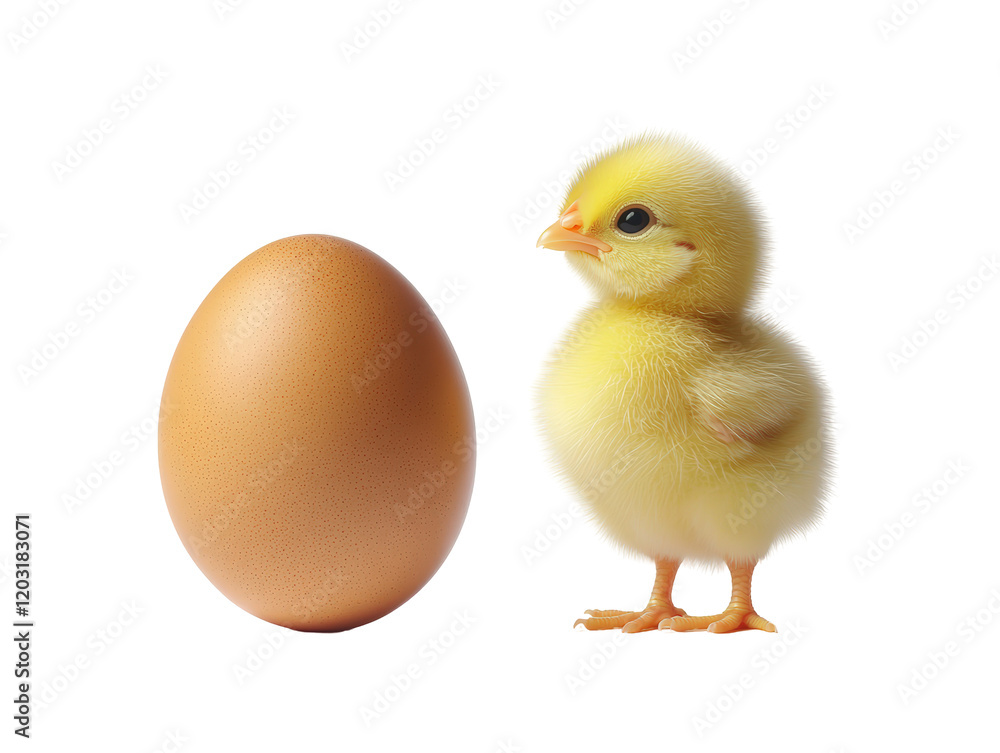 Isolated Brown Egg and Yellow Chick Side by Side Isolated Brown Egg and Yellow Chick Side by Side