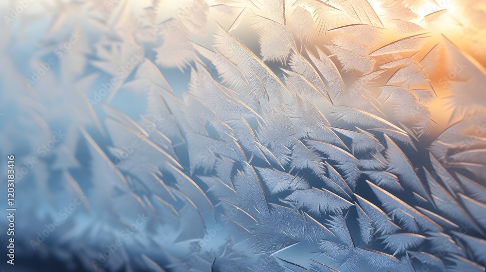 Naklejka premium Delicate frosty patterns cover the car windshield creating a serene and minimalist scene under the early morning light The frozen icy texture is both beautiful and abstract in nature