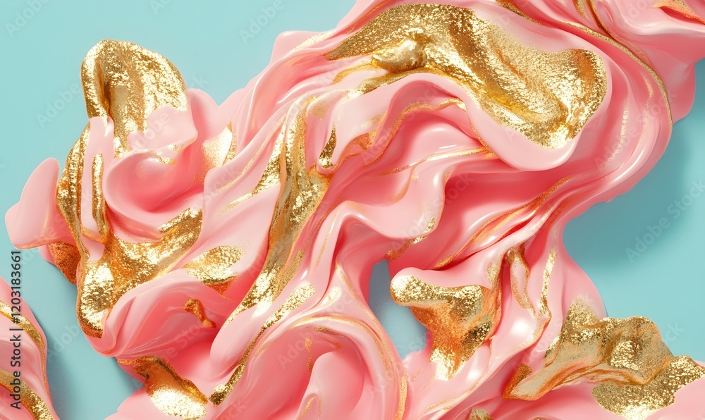 Abstract pink and gold liquid swirls on blue background. Abstract pink and gold liquid swirls on blue background.