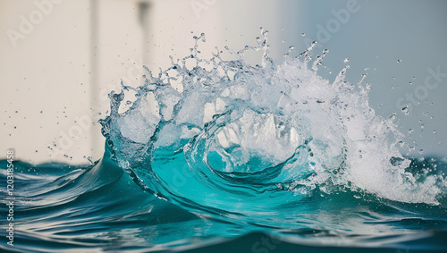 Ocean blue wave isolated on white background ,a colorful water splash on a gradient background, Water splashes in the blue water, A wave breaking on the ocean surface 