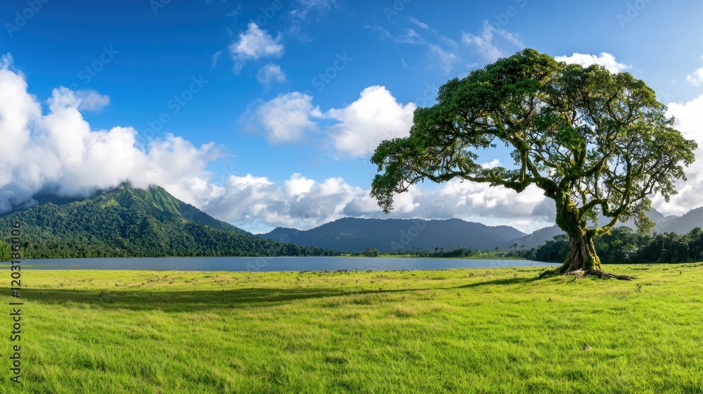 Fototapeta premium Serene Lake and Mountain Landscape