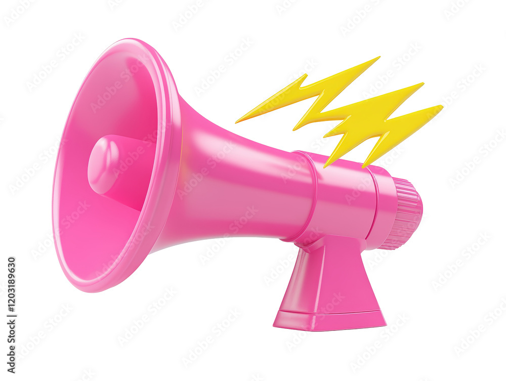 Isolated Pink Megaphone with Yellow Lightning Icon Isolated Pink Megaphone with Yellow Lightning Icon