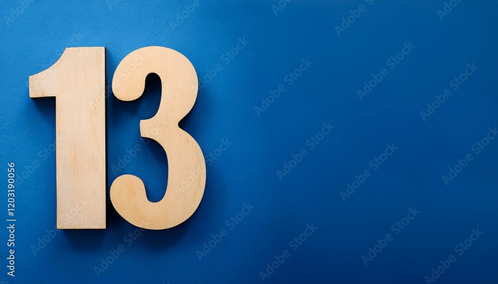 Banner number 13 on blue background, copy space. Generated image Banner number 13 on blue background, copy space. Generated image