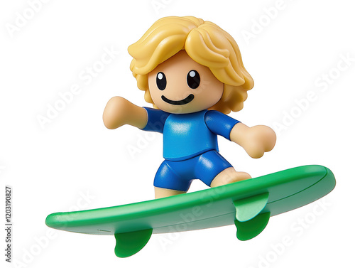 Isolated Blond Surfer on Green Surfboard