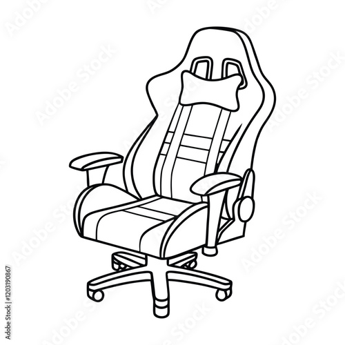 Black and white outline illustration of a gaming chair.