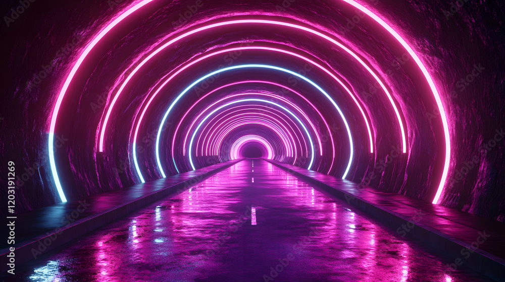 Neon pink and blue lights creating a futuristic tunnel effect. Neon pink and blue lights creating a futuristic tunnel effect.